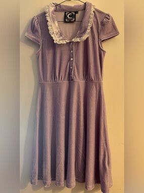 Killstar “Every Morning” Pastel Lilac Velvet Skater Dress with white lace collar